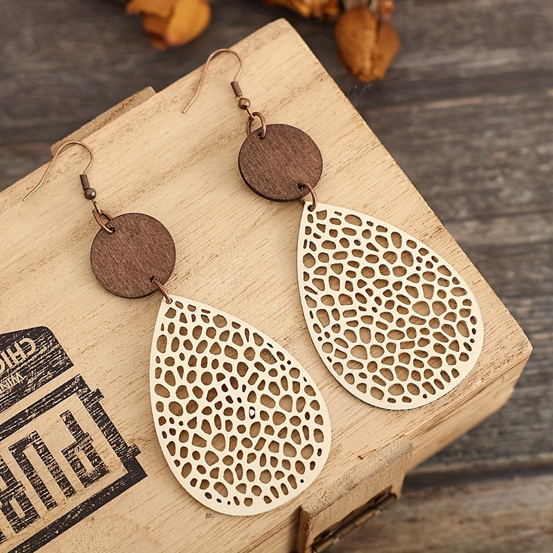 Vintage Hollow Faux Leather Drop Earrings