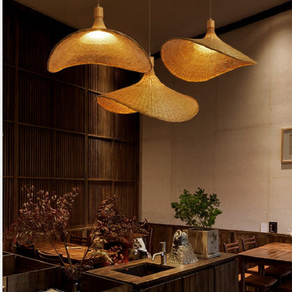 Large Bamboo Pendant Light – Handcrafted Woven Ceiling Lamp for Restaurant & Living Room