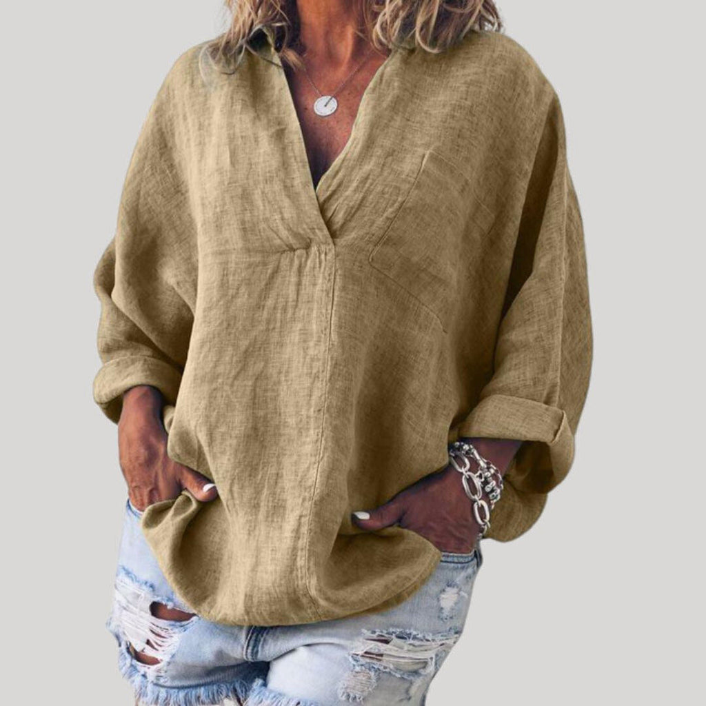 Women's Linen V-Neck Blouse