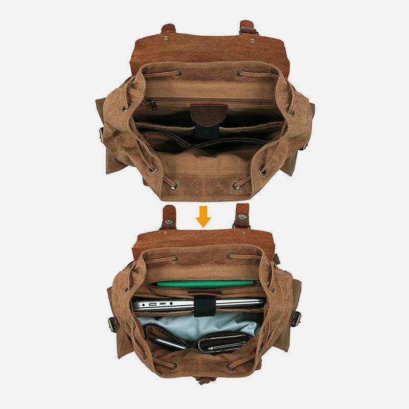 Retro Canvas and Genuine Leather Laptop Backpack