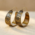 Boho Vintage Floral Engraved Hoop Earrings