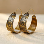 Boho Vintage Floral Engraved Hoop Earrings