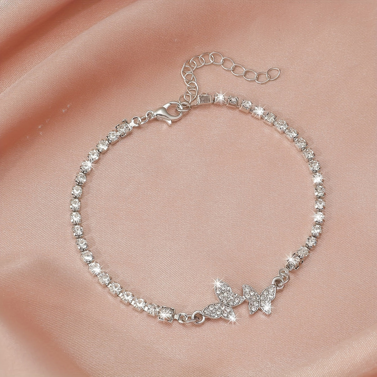 Rhinestone Butterfly Bracelet in Silver Tone