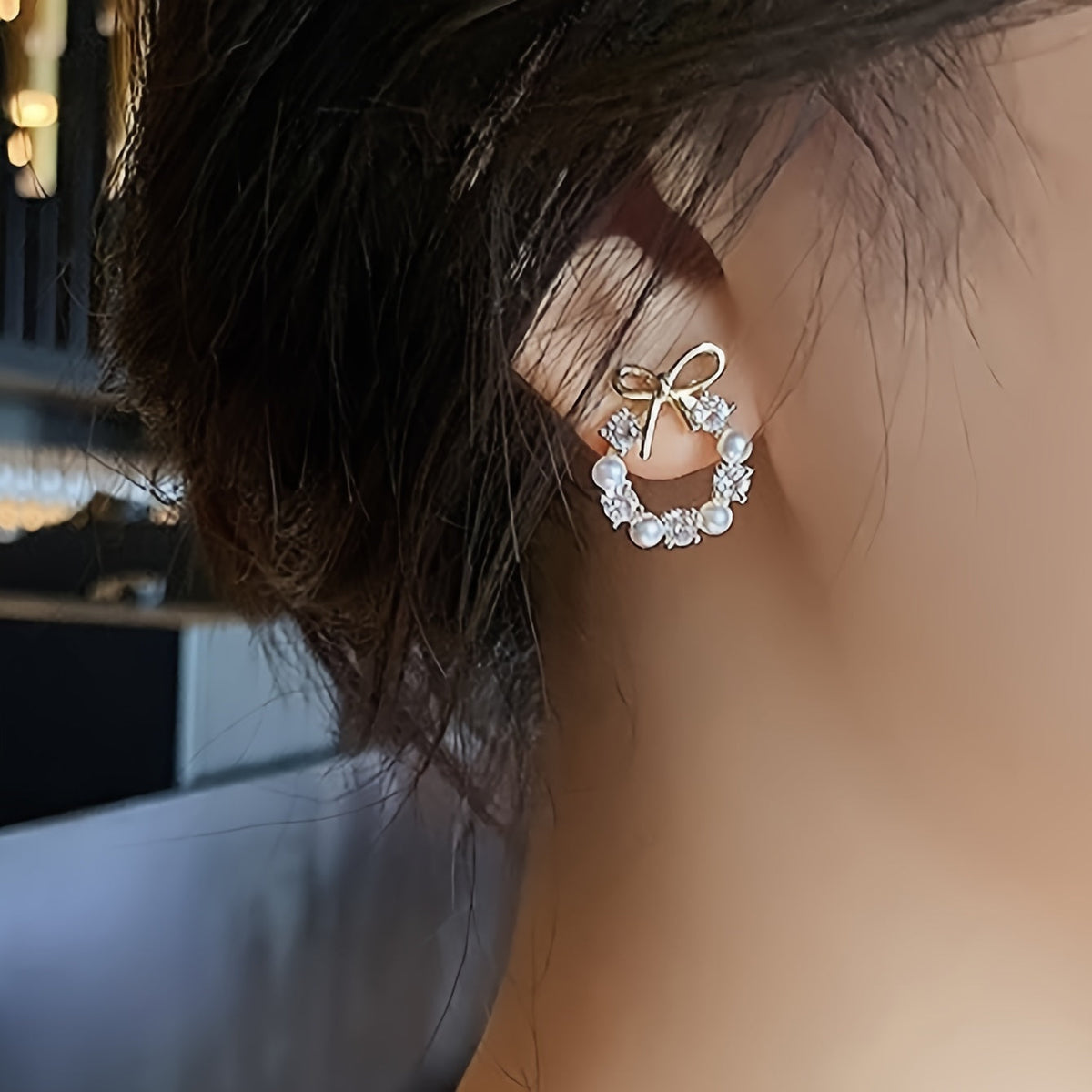 Minimalist Butterfly Knot Pearl Earrings