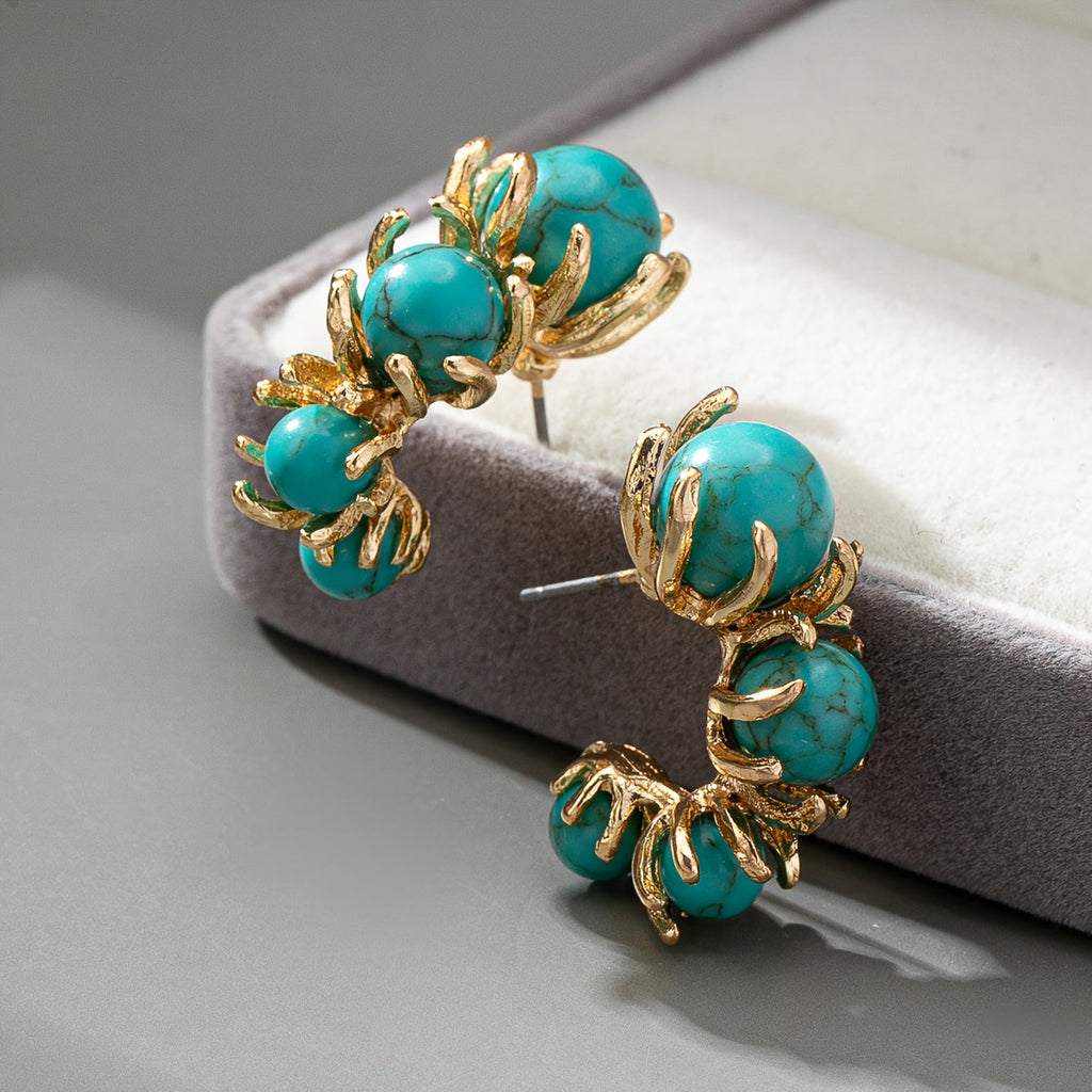 Turquoise Beaded Flower Earrings