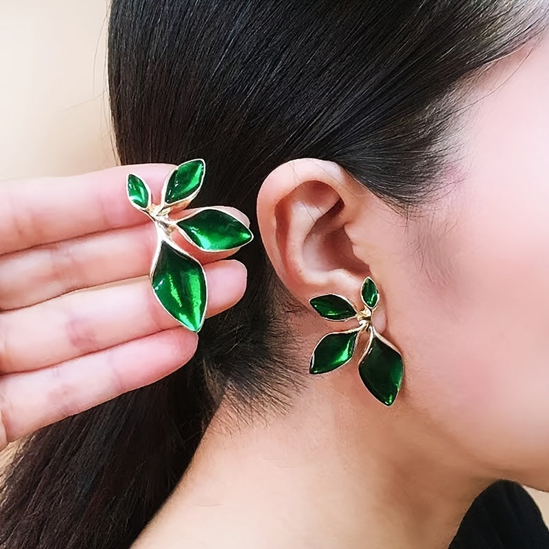 Vintage-Style Leaf Statement Earrings with Gold-Tone Finish