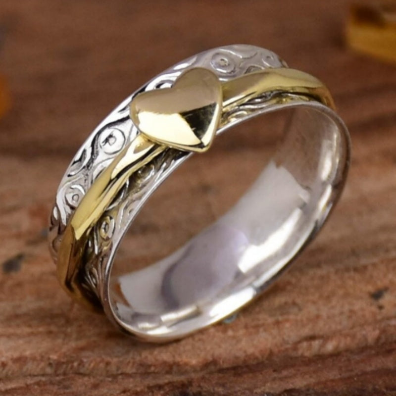 Bohemian Two-Tone Heart Spinner Band Ring