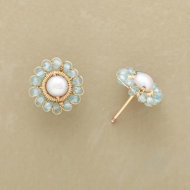 Vintage-Style Blue Crystal Flower and Pearl Earrings