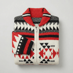 Geometric Pattern Knit Cardigan with Full-Length Zip