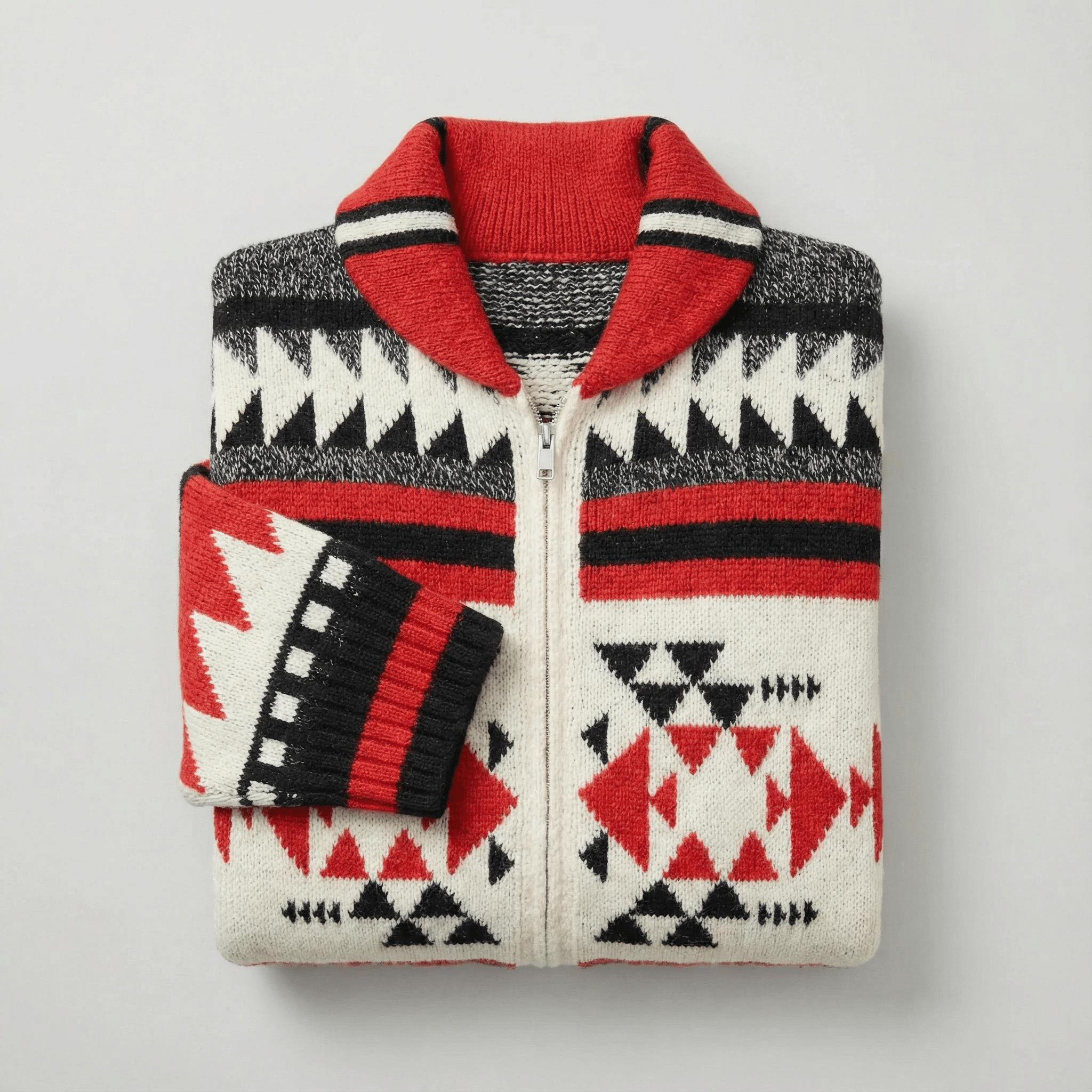 Geometric Pattern Knit Cardigan with Full-Length Zip