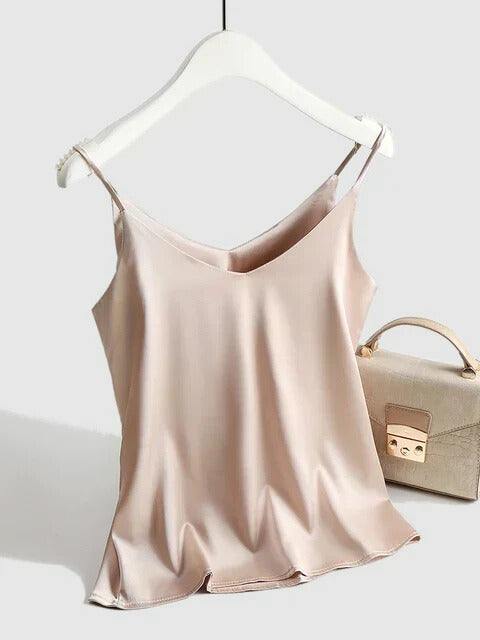 Satin V-Neck Cami with Spaghetti Straps
