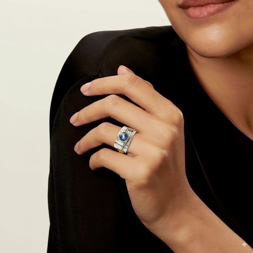 Vintage-Style Silver-Tone Sapphire-Look Ring