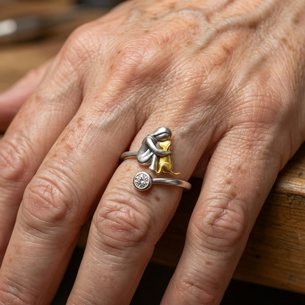 Zilverkleurige hondenring met zirkonia-stenen