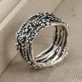Vintage-Style Carved Floral Branches and Leaf Twist Band Ring