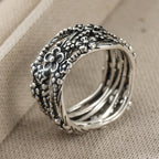 Vintage-Style Carved Floral Branches and Leaf Twist Band Ring