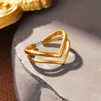 Adjustable Double-Layer V-Shaped Statement Ring