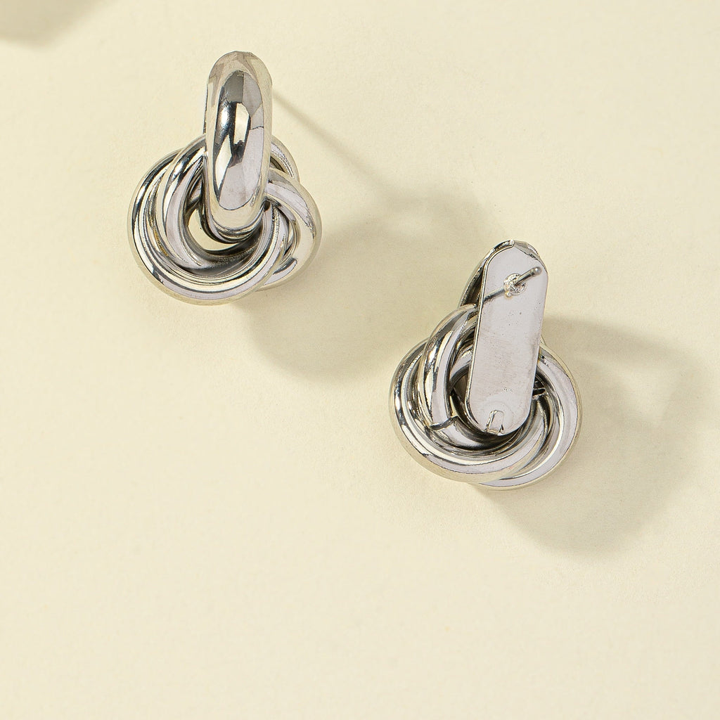 Silver-Plated Geometric Interlocking Hoop Earrings