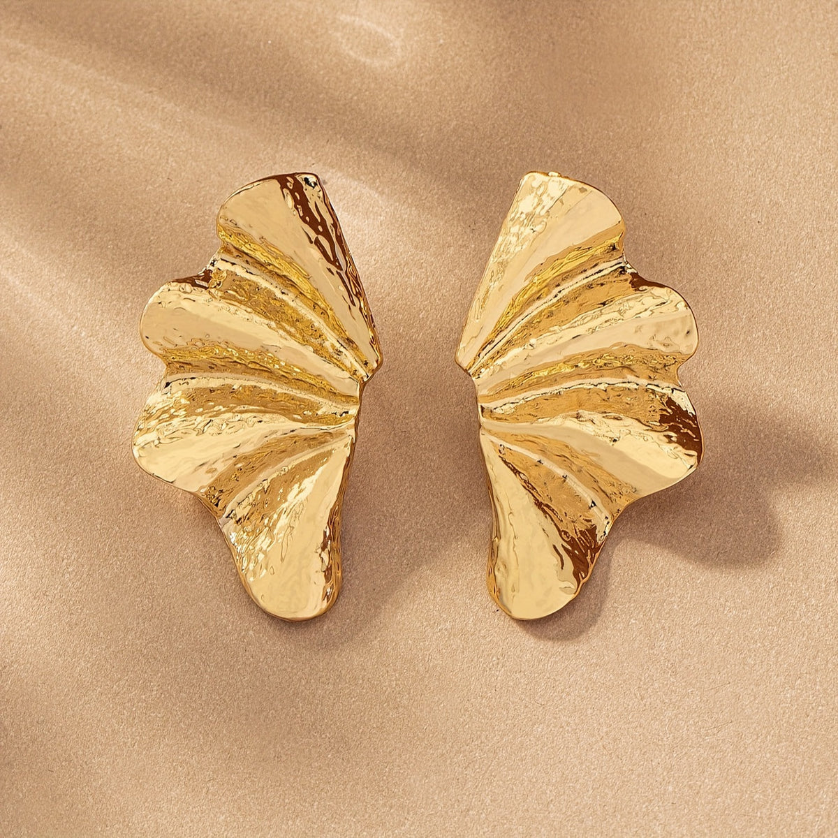 Textured Gold-Tone Fan Stud Earrings