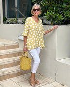 Polka Dot Tunic Blouse in Linen