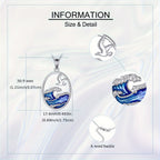 Zilverkleurige ketting met hanger met oceaangolf en meeuw