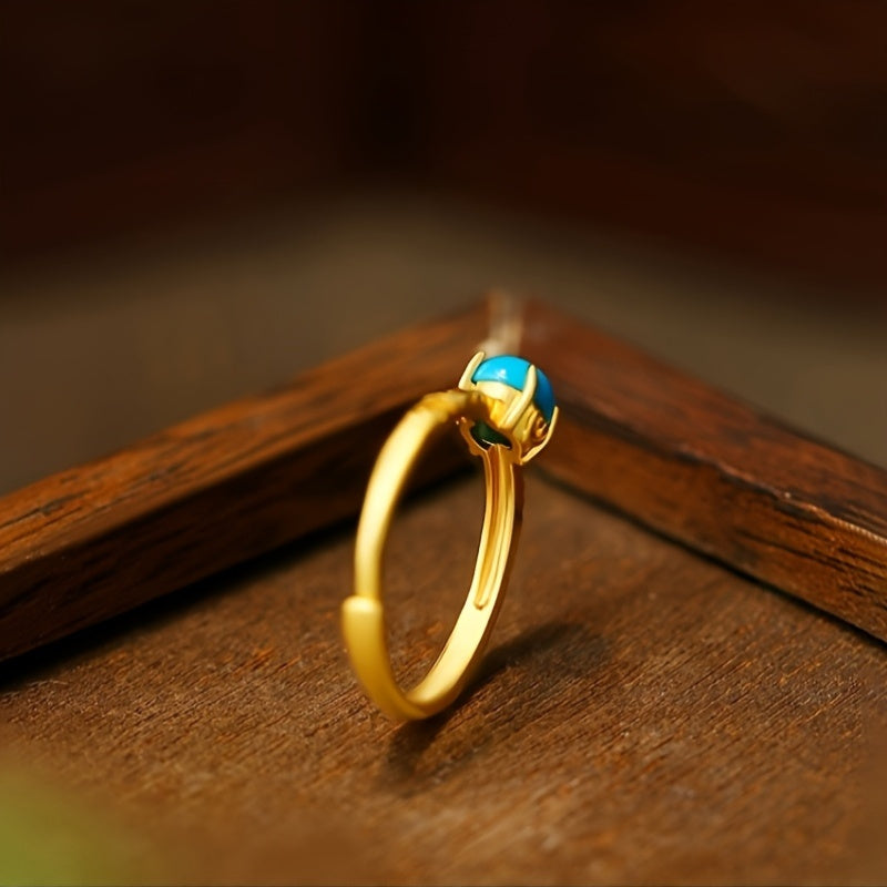 Smooth Turquoise Gold-Tone Band Ring