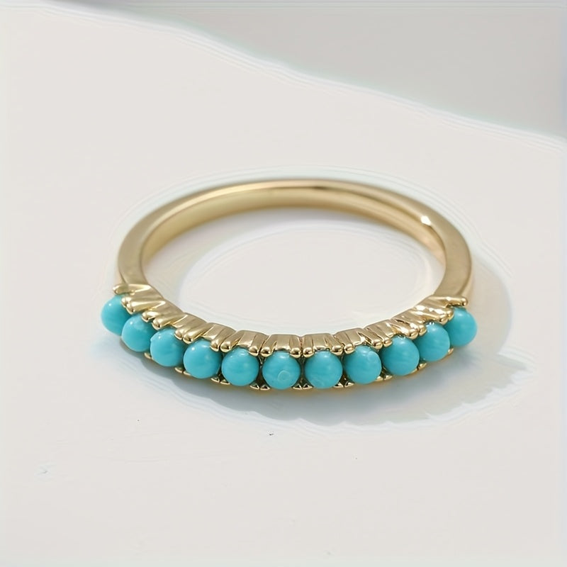 Bohemian Turquoise Beaded Gold-Plated Band Ring