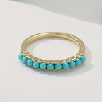 Bohemian Turquoise Beaded Gold-Plated Band Ring