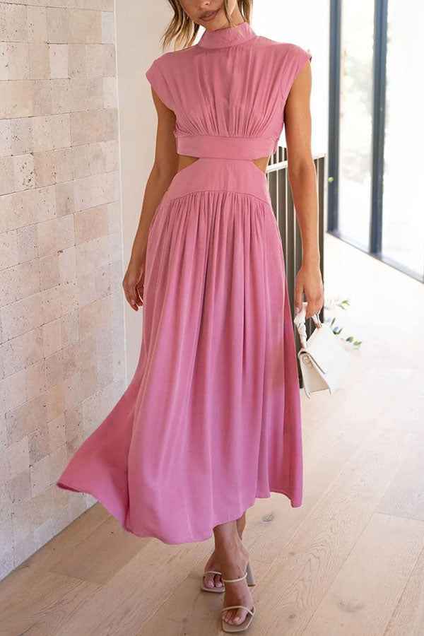 Midi Dress with Waist Cut Out and Practical Side Pockets