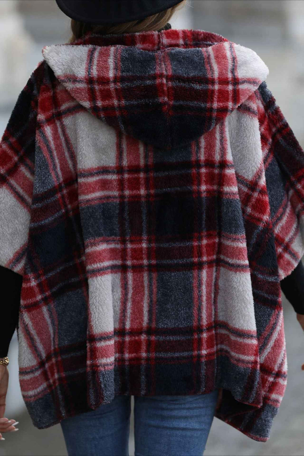 Checked Hooded Jacket with Knit Lined Body and Pockets