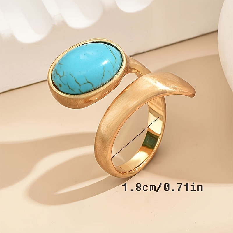 Bohemian Turquoise Gold-Plated Open Band Ring