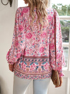 Floral Cotton Blouse with V-Neck Tie Detail