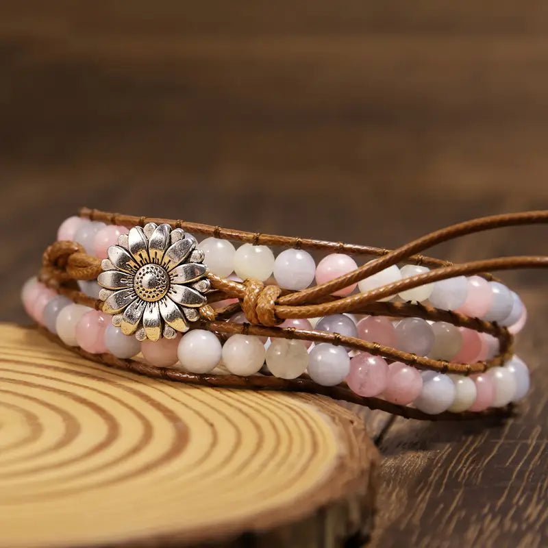 Stone Wrap Bracelet with Silver-Tone Daisy Charm