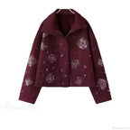 Brushed Coat with Pearl and Sequin Floral Embellishment Detail