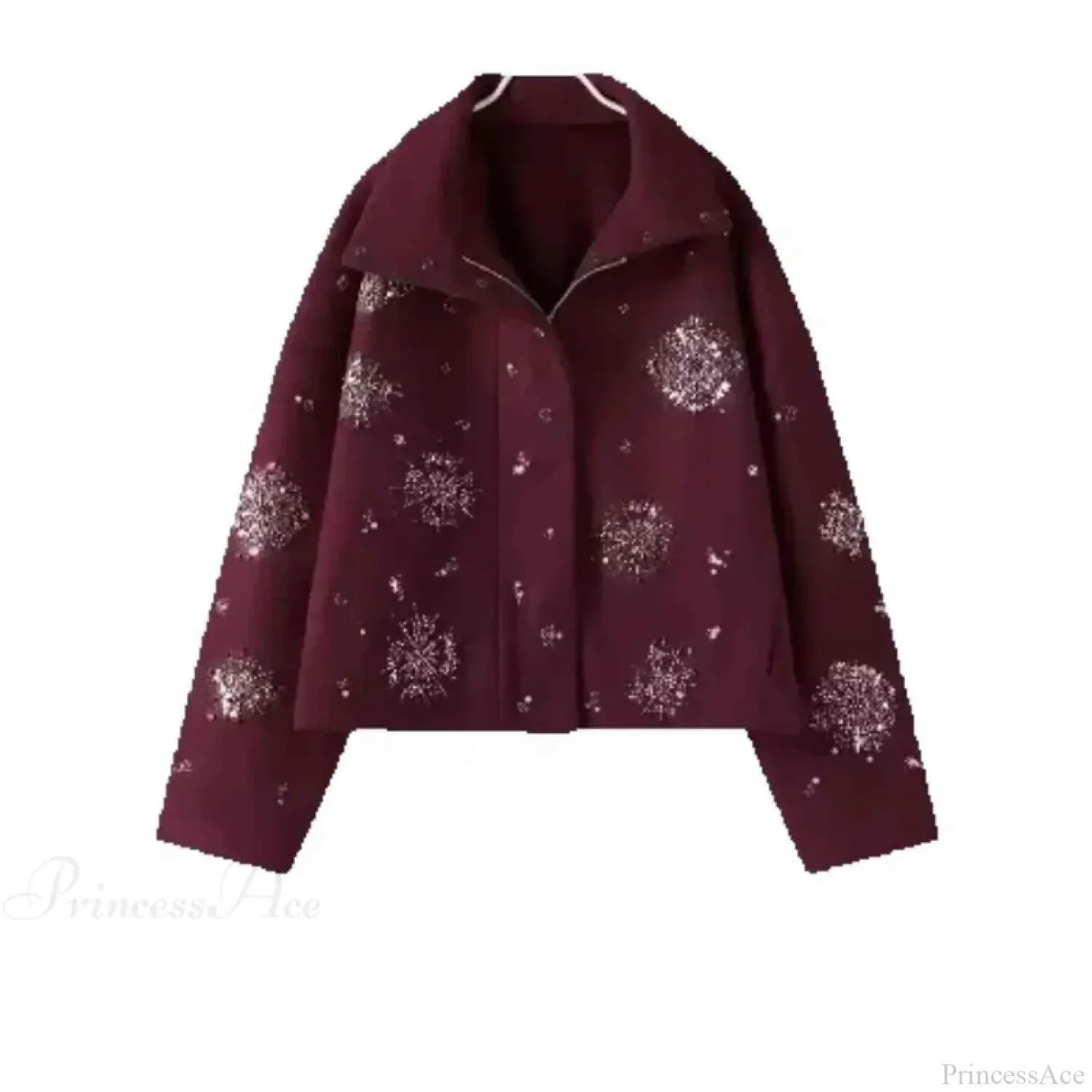 Brushed Coat with Pearl and Sequin Floral Embellishment Detail