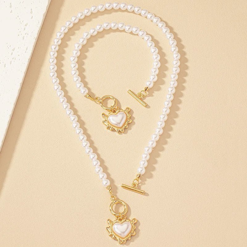 Two-Piece Beaded Heart Pendant Bracelet and Necklace Set