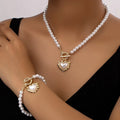 Two-Piece Beaded Heart Pendant Bracelet and Necklace Set
