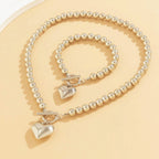 Two-Piece Beaded Heart Pendant Bracelet and Necklace Set
