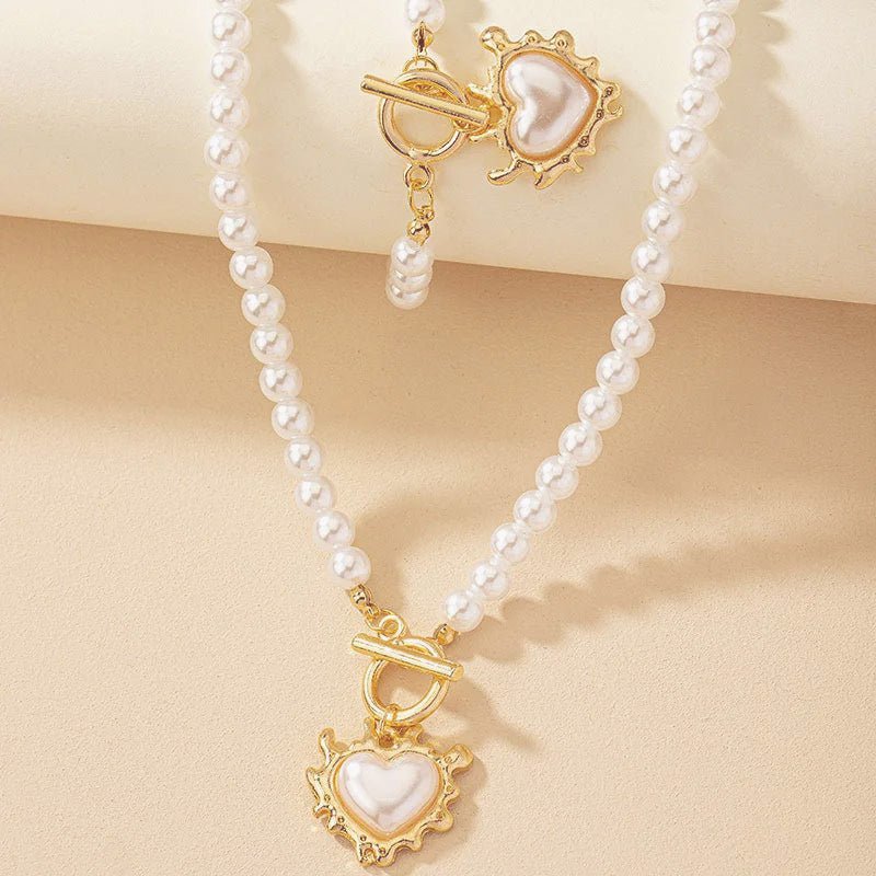 Two-Piece Beaded Heart Pendant Bracelet and Necklace Set
