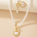 Two-Piece Beaded Heart Pendant Bracelet and Necklace Set