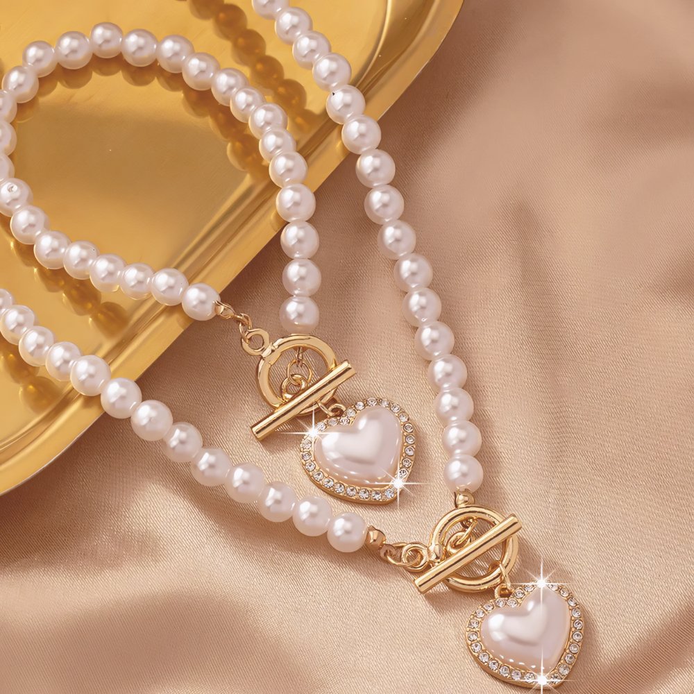 Two-Piece Beaded Heart Pendant Bracelet and Necklace Set