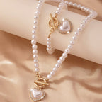 Two-Piece Beaded Heart Pendant Bracelet and Necklace Set