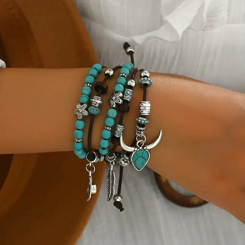 Turquoise Bead Bracelet with Dangle Charms