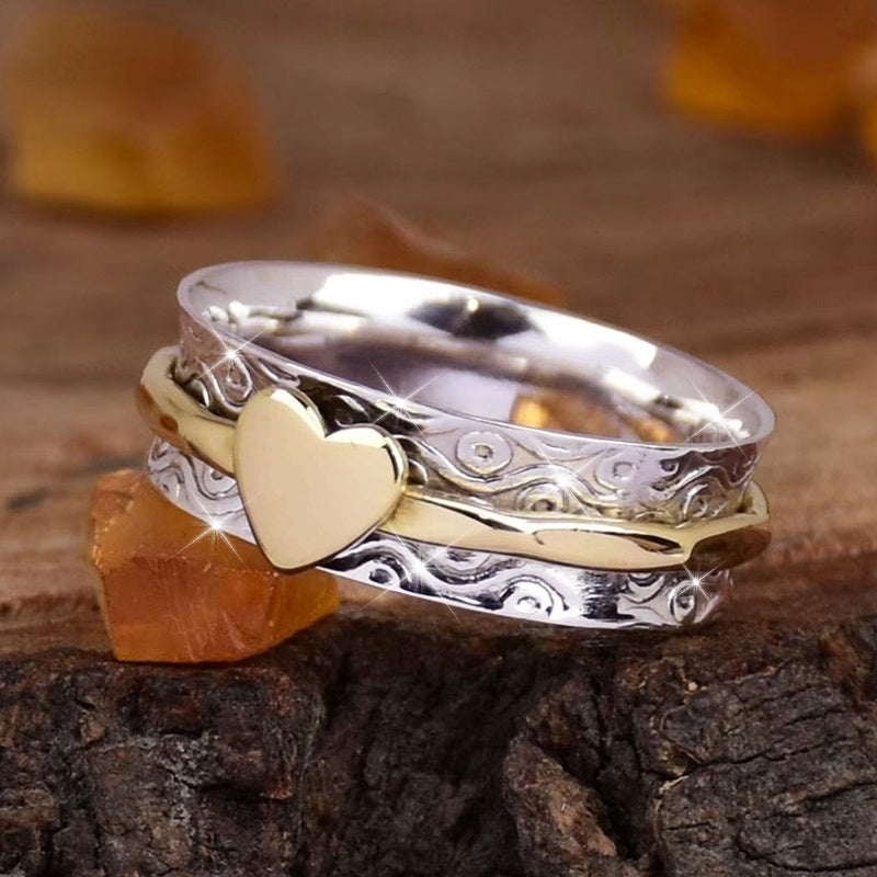 Bohemian Two-Tone Heart Spinner Band Ring