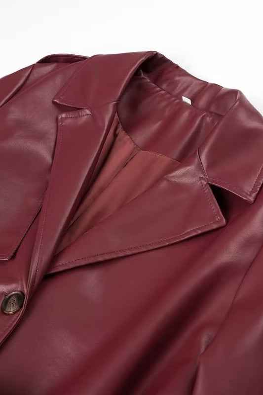 Trenchcoat in leerlook met ceintuur, reverskraag en ruime pasvorm