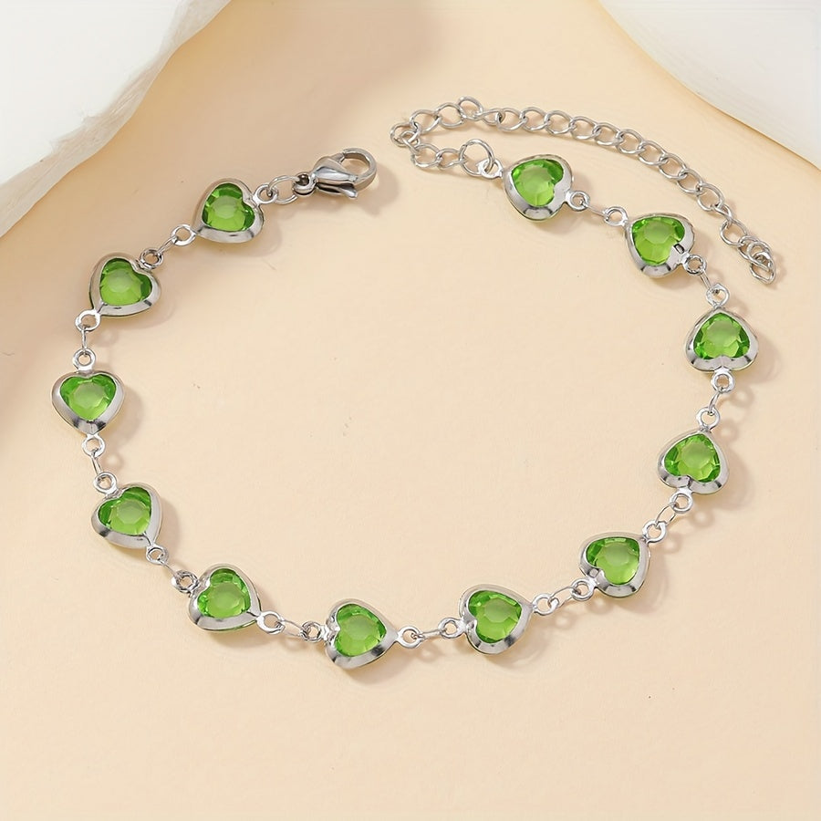 Stainless Steel Heart Link Bracelet with Enamel Colours
