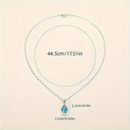 Blue Teardrop Stone Pendant Necklace in Silver Tone