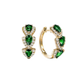 Green Stone Mini Hoop Earrings in Gold Tone