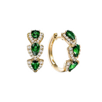 Green Stone Mini Hoop Earrings in Gold Tone