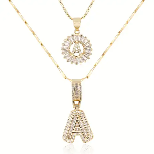 Pavé Letter Initial Necklace in Two Metal Tones