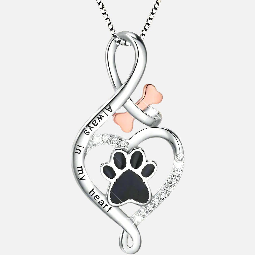 Lucky Paw Heart Pendant Necklace with Bone Charm